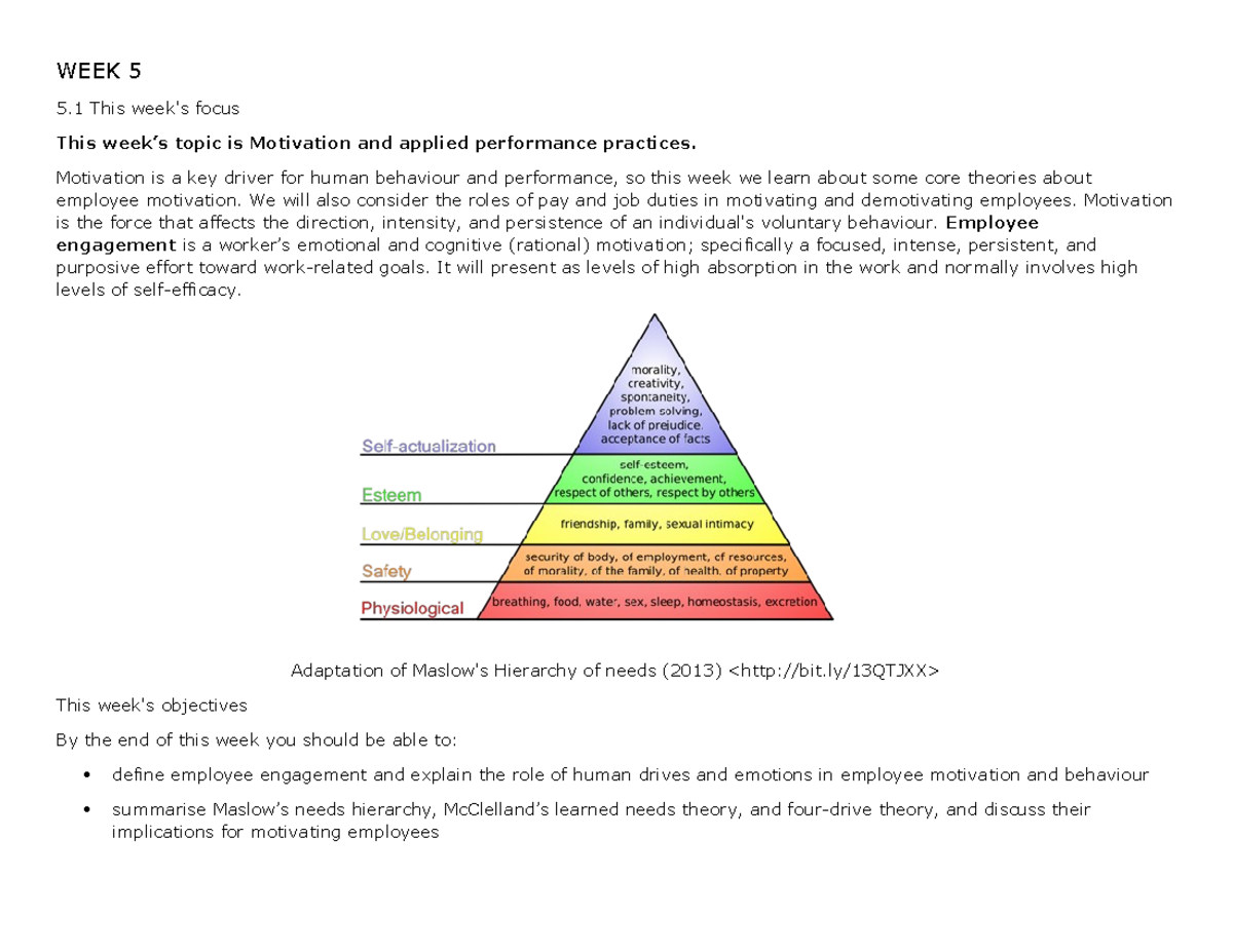 WEEK 5 Motivation and applied performance practices - Motivation is a ...