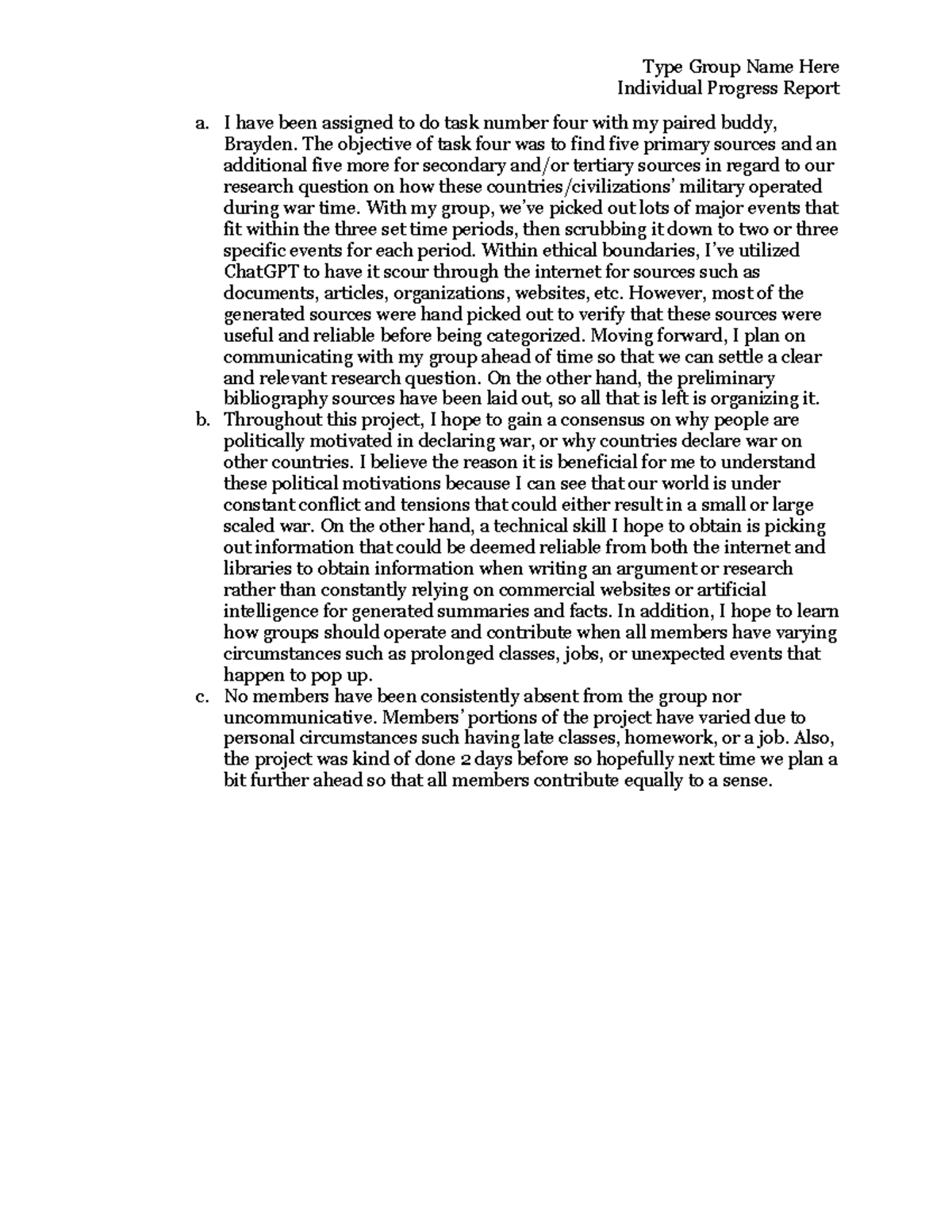 HIST 201 Individual Progress Report on Research Task Four - Studocu