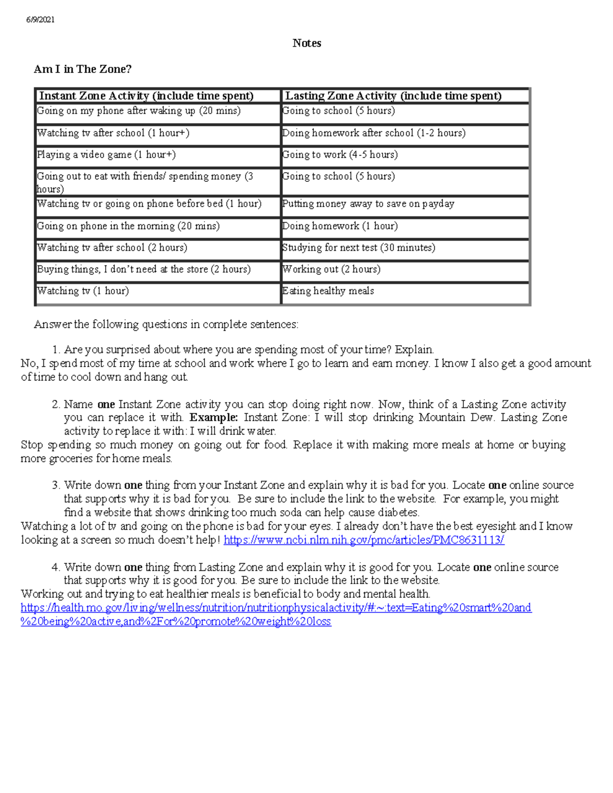 FLVS Chart Peer Counseling: Instant & Lasting Zone Activity Notes - Studocu