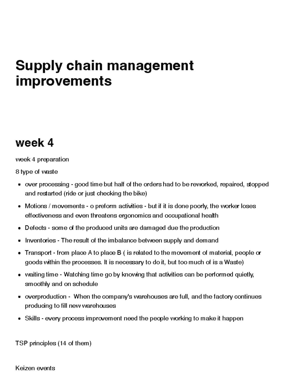 Supply Chain Management Improvements: Week 4 Preparation & Waste ...