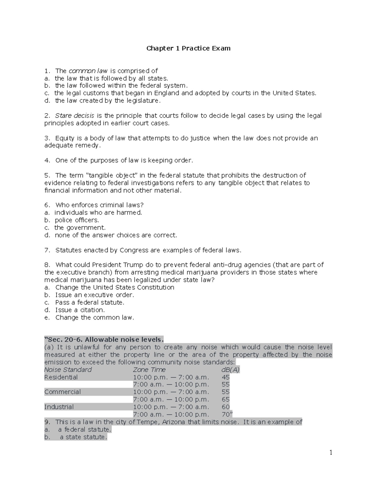Chapter 1 Practice Exam: Common Law and Legal Principles - Studocu