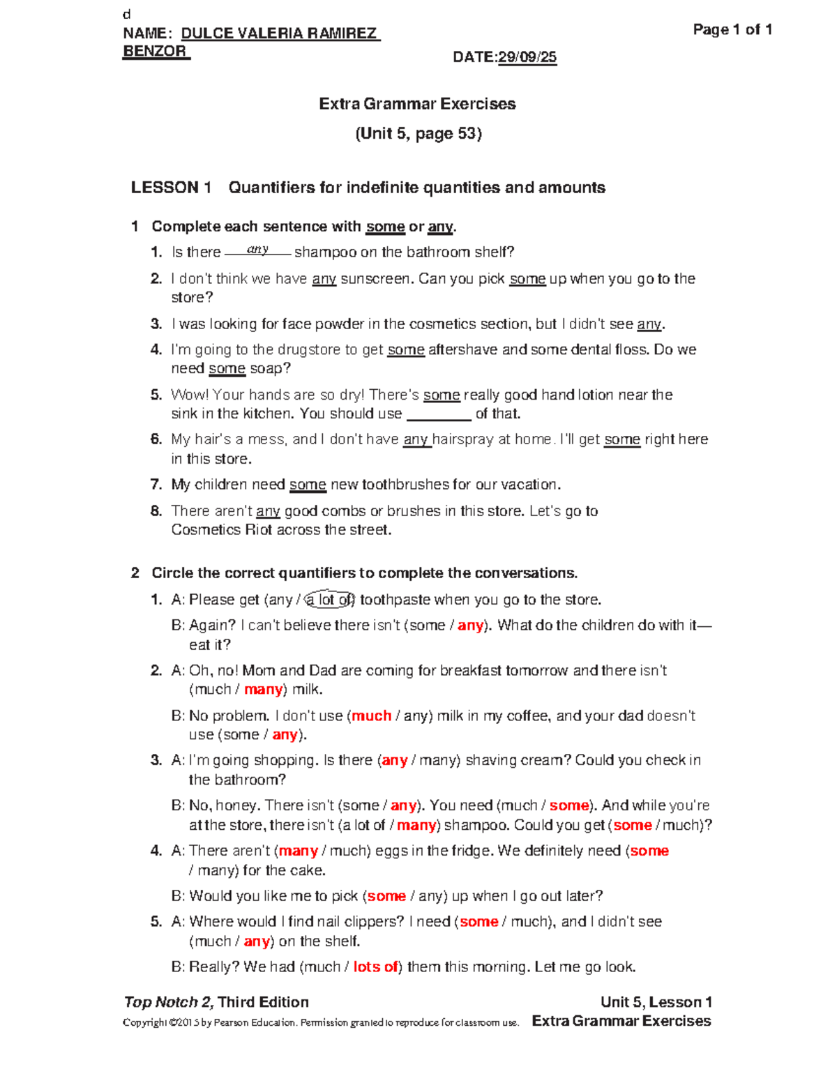 Unit 05 Extra Grammar Exercises: Quantifiers Lesson 1 - Studocu