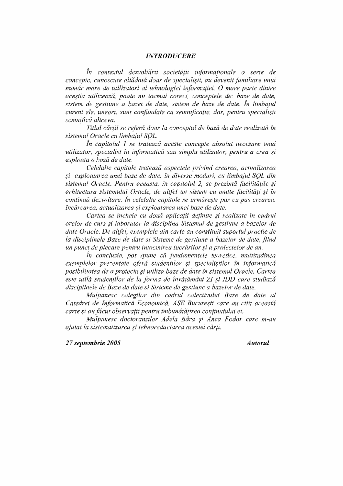 Baze de Date Oracle - Limbaj SQL: Teorie și Practică - Studocu