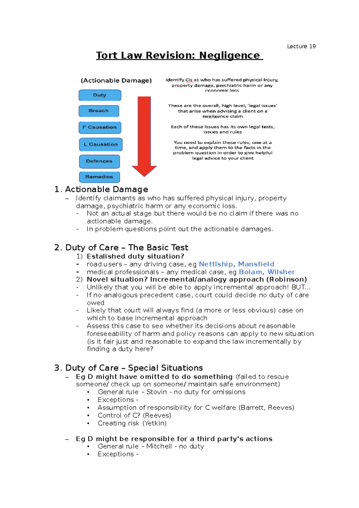 Tort Law Revision Notes for Final Exam: Negligence Approach - Studocu