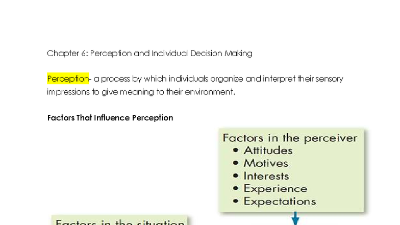 Chapter 6 Notes: Perception and Decision-Making Insights - Studocu