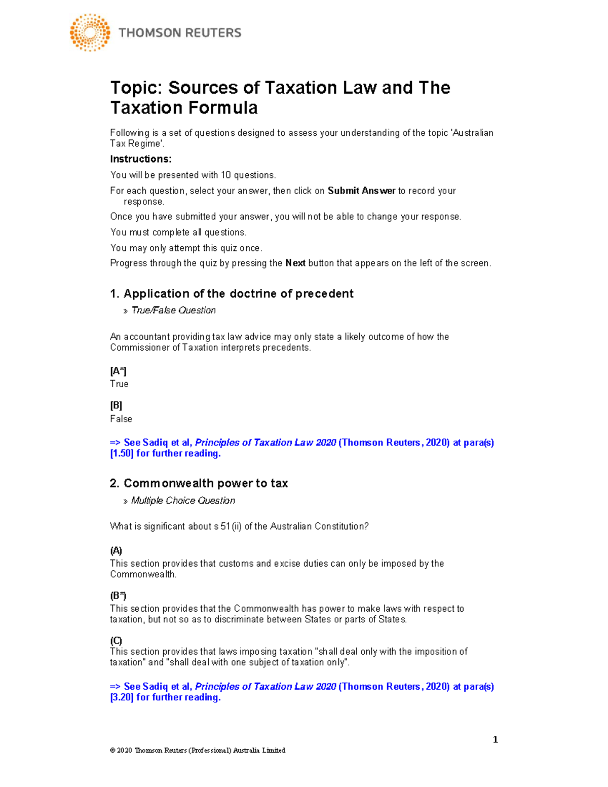 Taxation Law Essentials: Level 1 Lecturer Guide 2020 Final Exam - Studocu