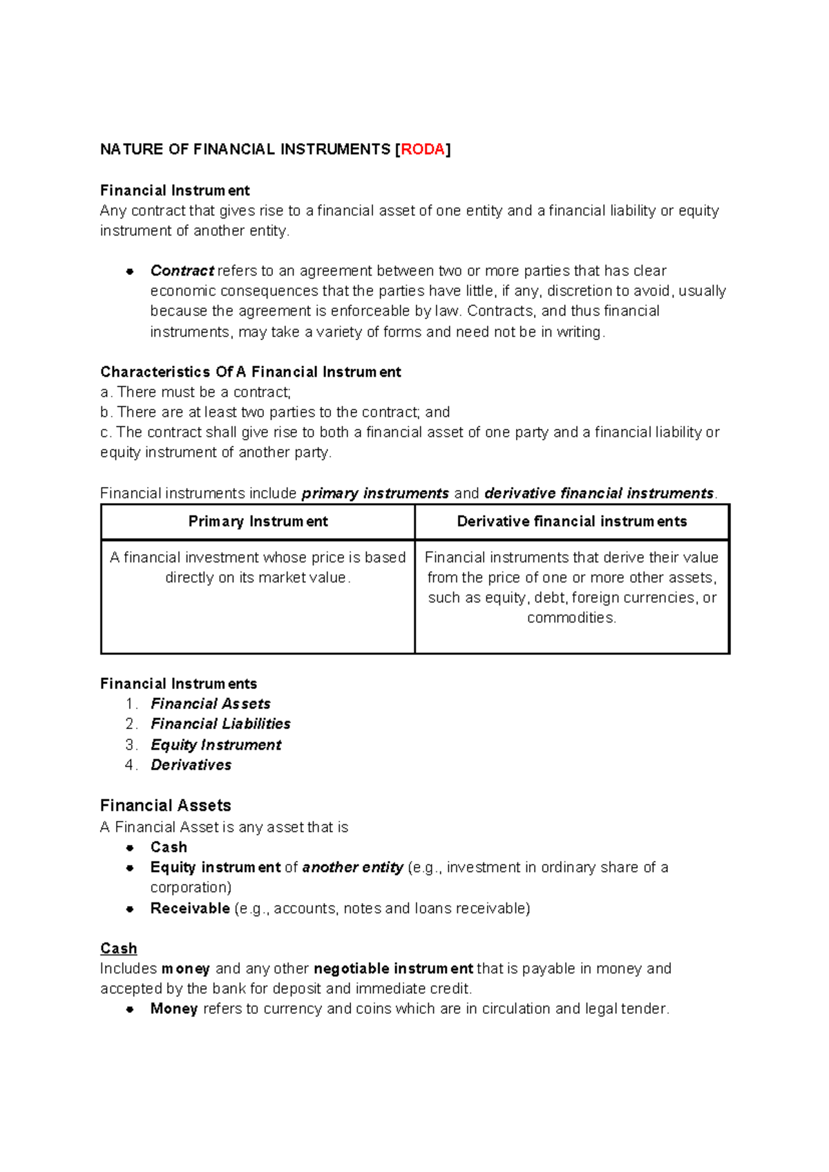NATURE OF FINANCIAL INSTRUMENTS: GR. 3 PPT Outline - Studocu