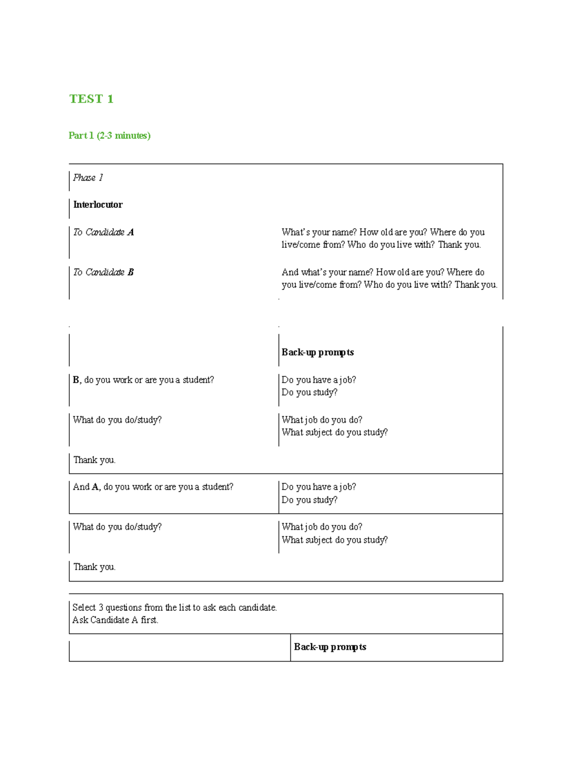 IE3 Midterm Speaking Test: Candidate Interaction & Prompts - Studocu