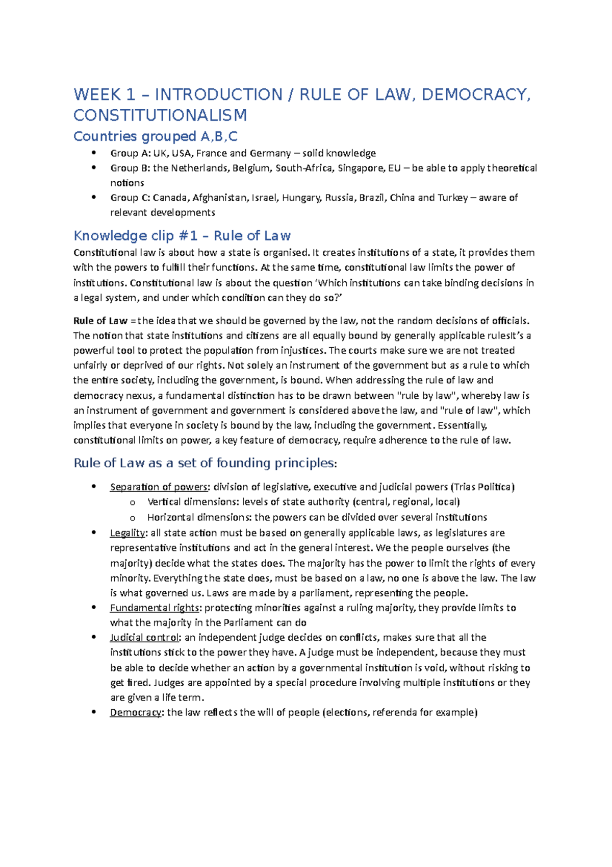 Constitutional Law (CL101) - Lecture Notes on Democracy & Rule of Law ...