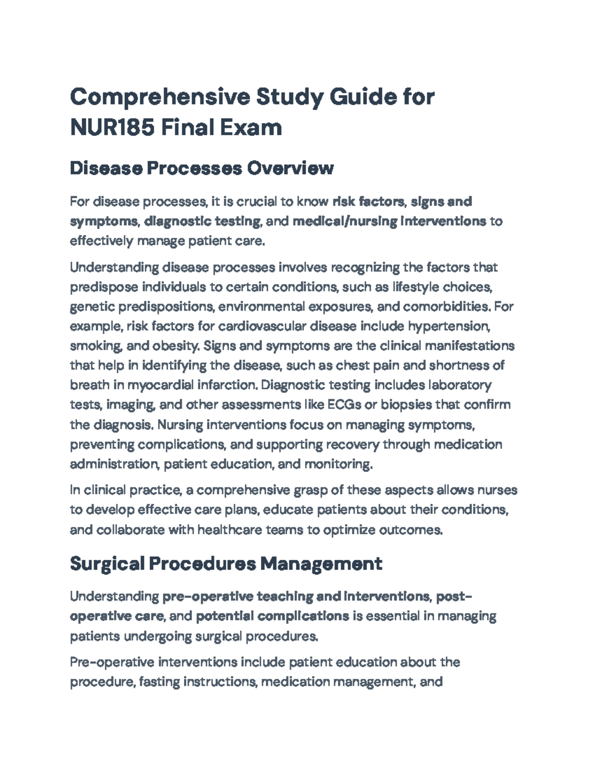 Comprehensive NUR185 Final Exam Study Guide: Key Nursing Concepts - Studocu