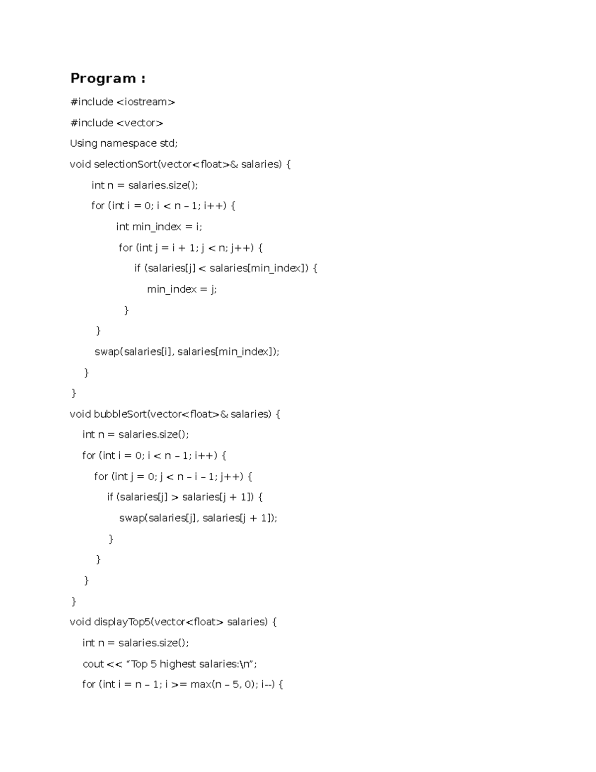 CS101: Employee Salary Sorting Program Notes - Studocu