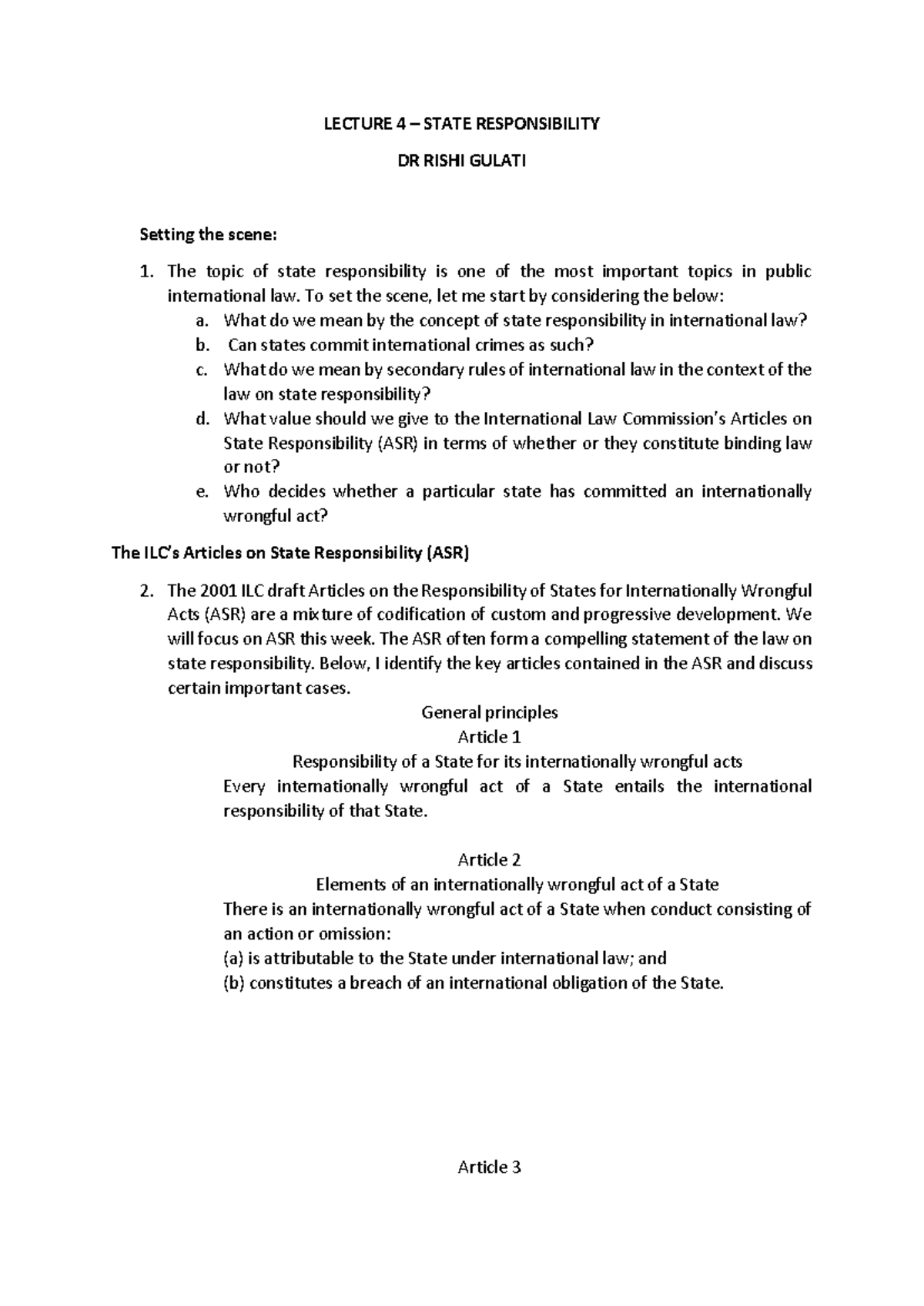 LECTURE 4: STATE RESPONSIBILITY IN PUBLIC INTERNATIONAL LAW - DR. RISHI ...