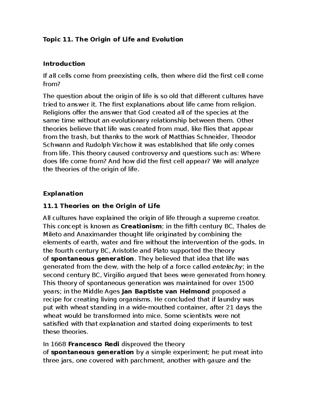 Module 3 - Summary of Life Science: The Origin of Life and Evolution ...