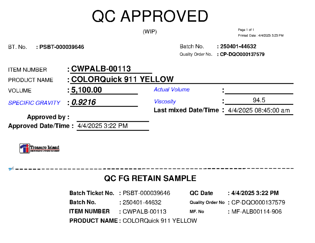 QC Approved - DTQO-000151127 - QC APPROVED Page 1 of 1 Printed Date : 4 ...