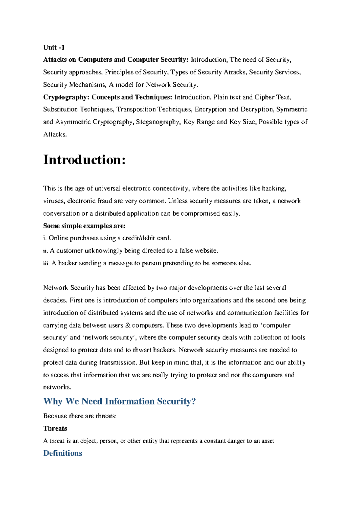 Cryptography and Network Security: Unit 1 Overview and Key Concepts ...