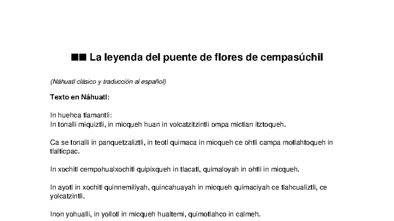 La leyenda del puente de flores de cempasúchil (Náhuatl y español