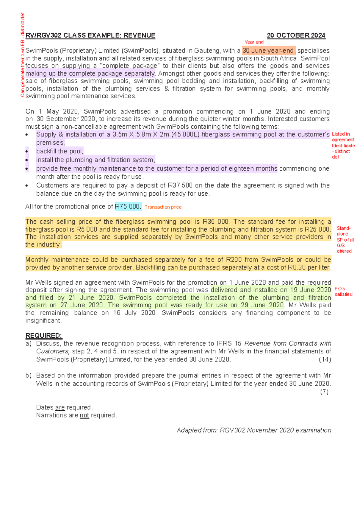 Revenue Accounting - Class Example - RGV302 November 2020 Exam - Studocu