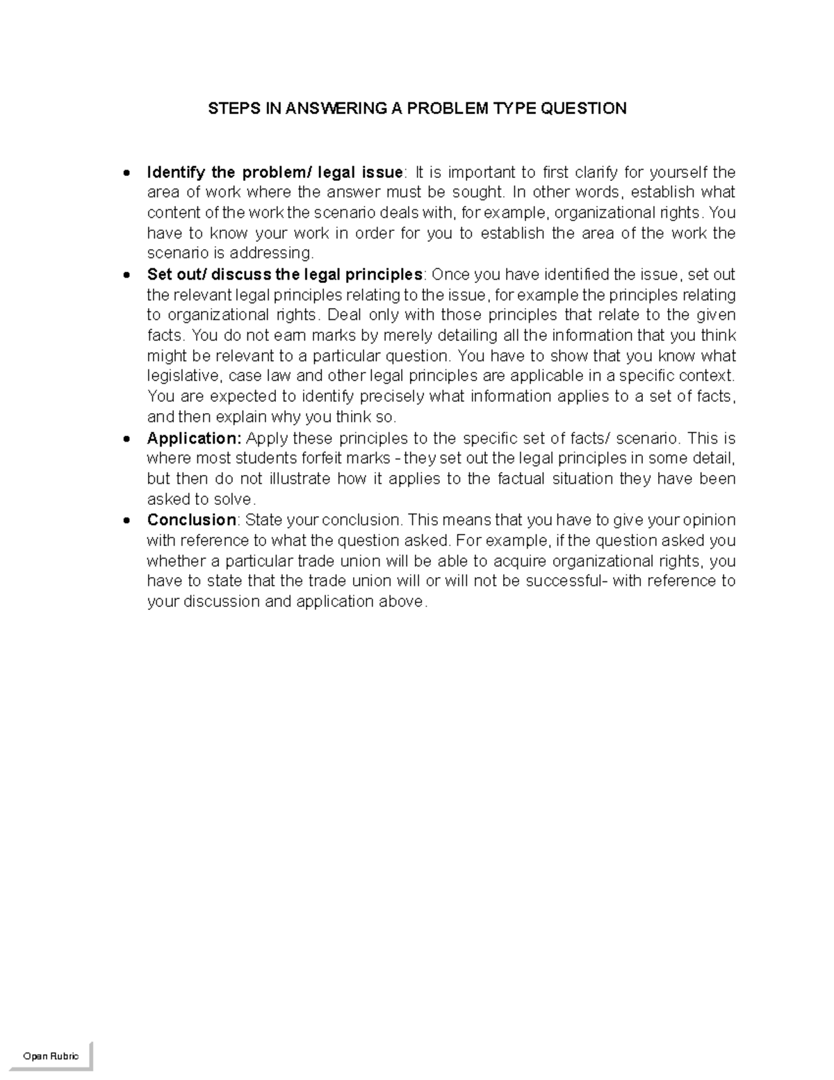 Steps in Answering a Problem Type Question: Legal Issue Analysis - Studocu