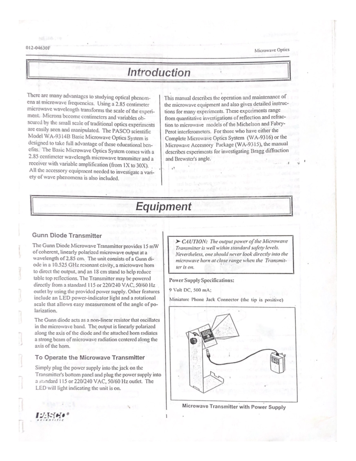 PASCO Microwave Optics Manual: Bragg Diffraction Experiments Guide ...