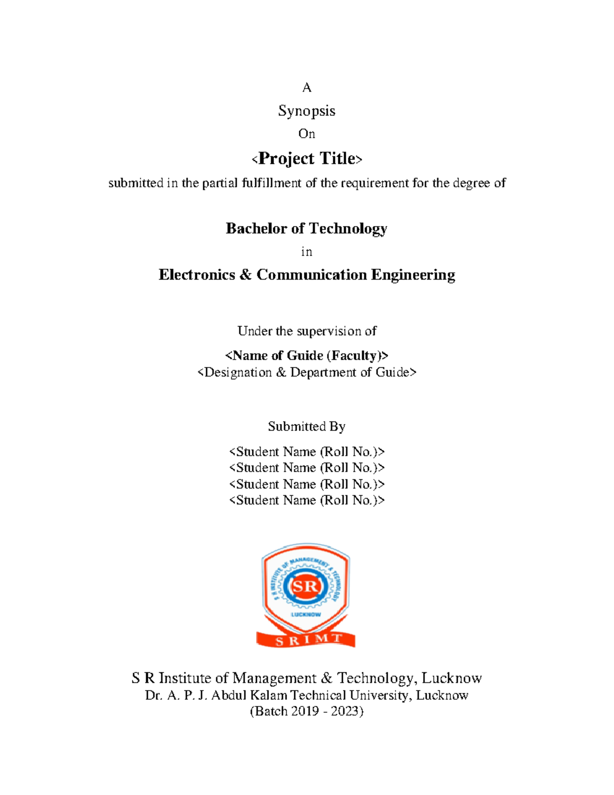 Project Synopsis Format - A Synopsis On submitted in the partial ...