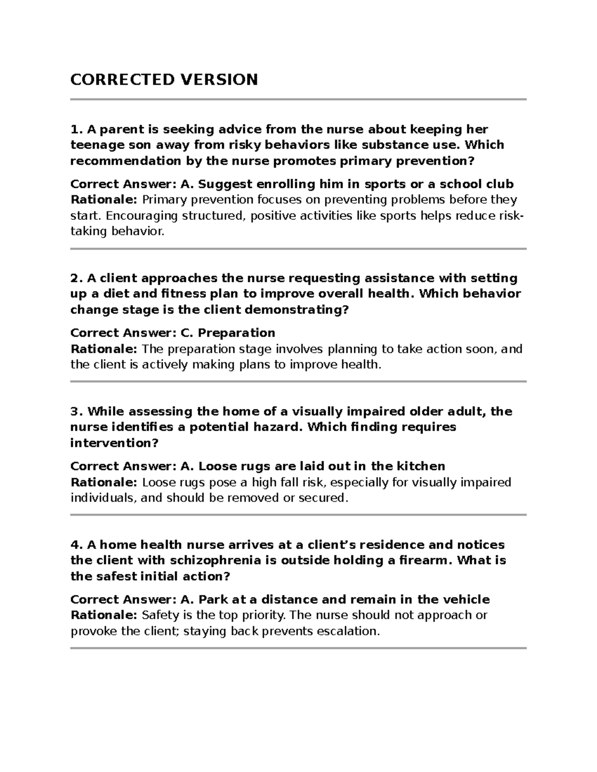 Final Exam Q&A Key - Nursing Concepts and Interventions - Studocu