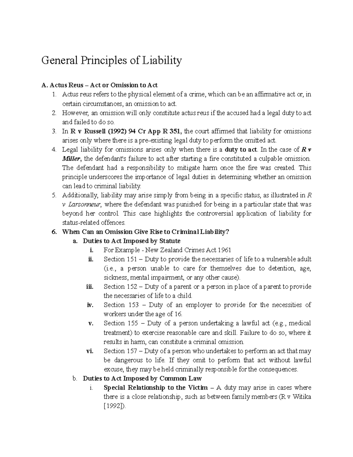 Criminal Law (CL101) - General Principles of Liability & Mens Rea ...