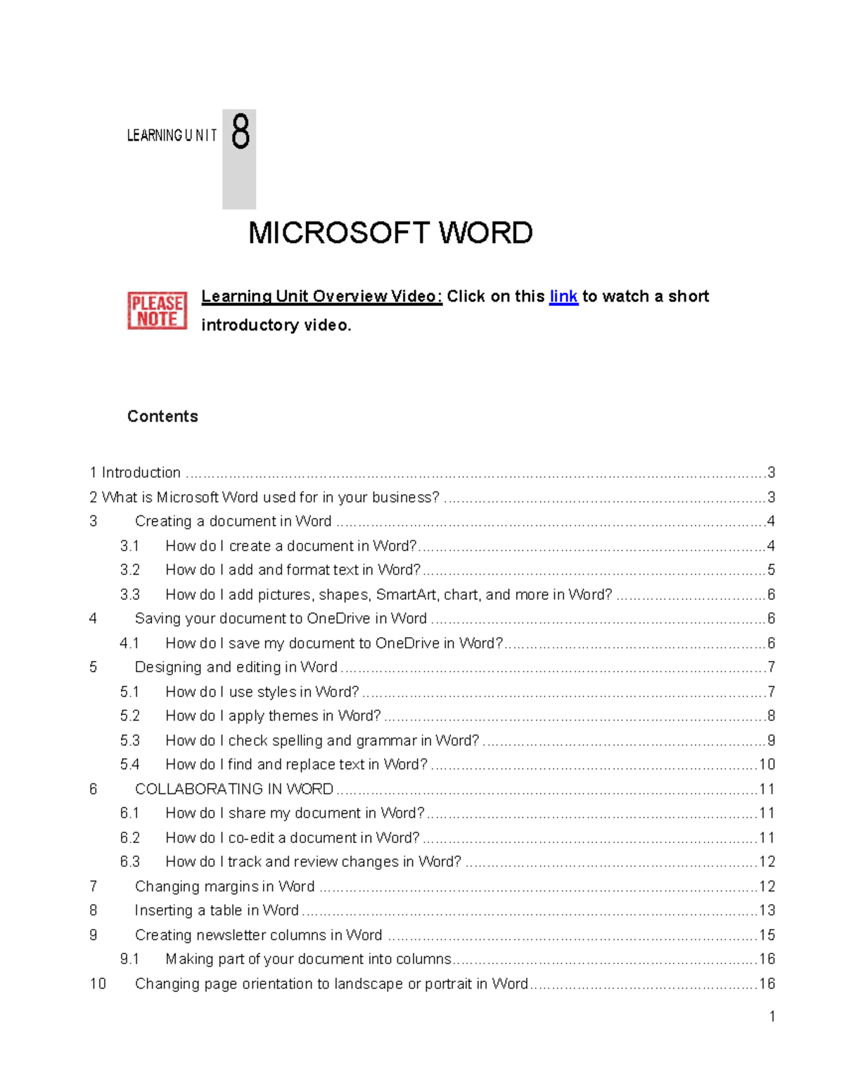 Learning Unit 8: Mastering Microsoft Word Features and Functions - Studocu
