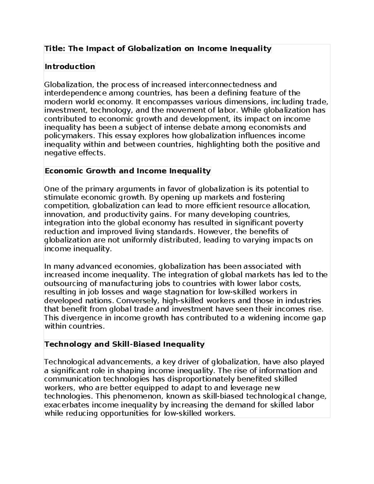 The Impact of Globalization on Income Inequality: An In-Depth Essay ...