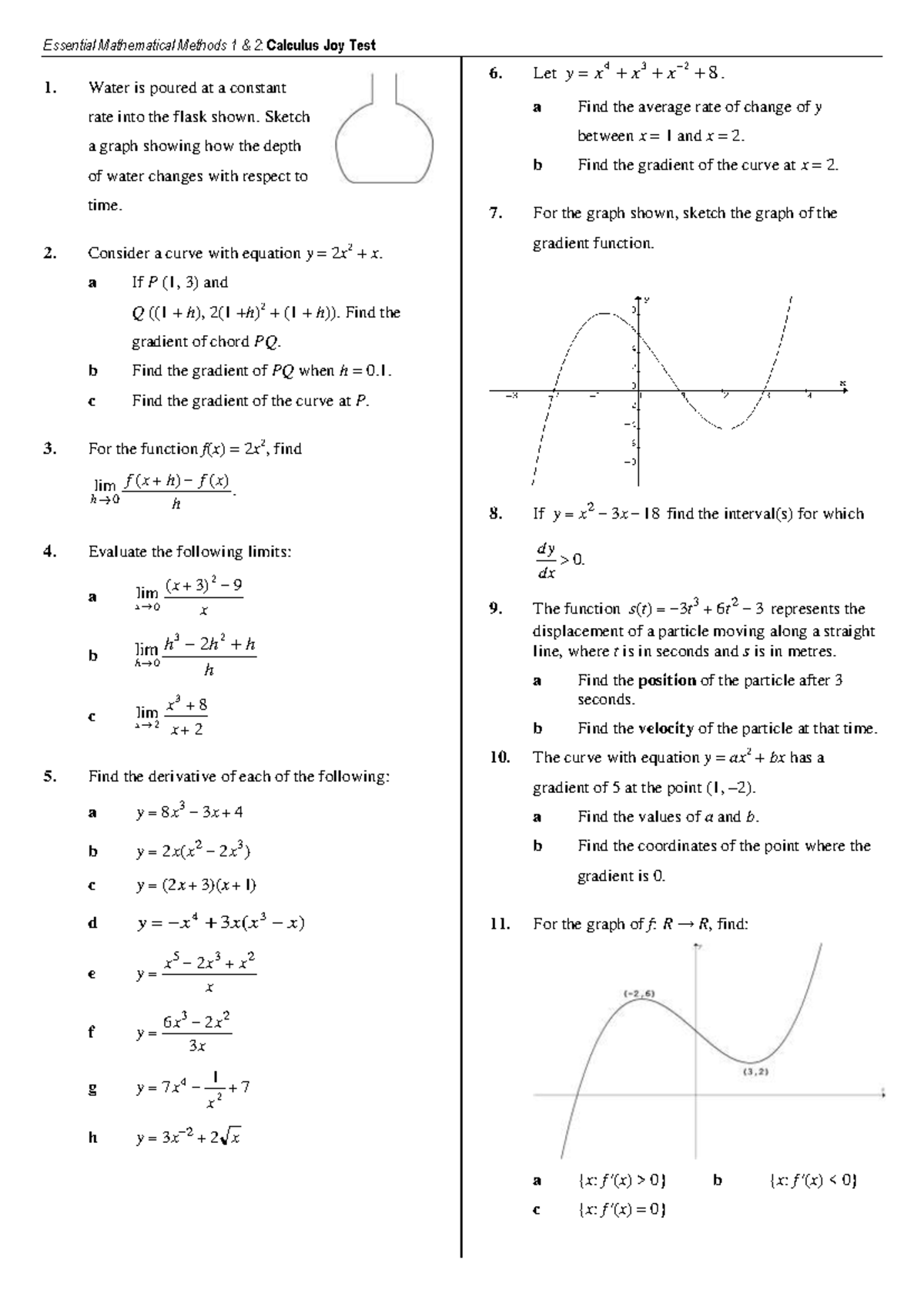 11MM Calculus Joy Test - Practice Exercise on Mathematical Methods ...