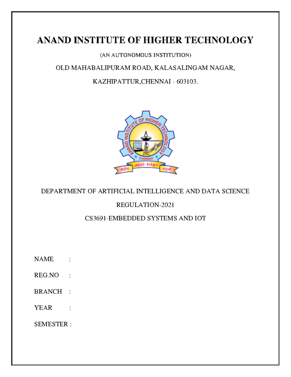 IOT LAB Record (CS3691) - Practical Work Documentation - Studocu