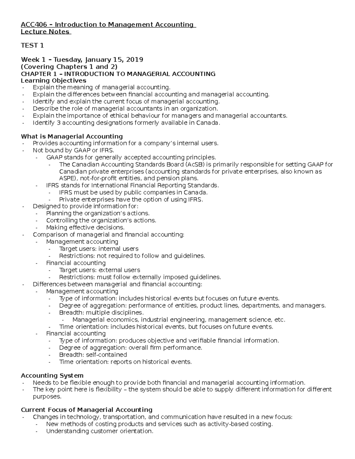 ACC406 - Midterm Lecture Notes on Managerial Accounting Concepts - Studocu