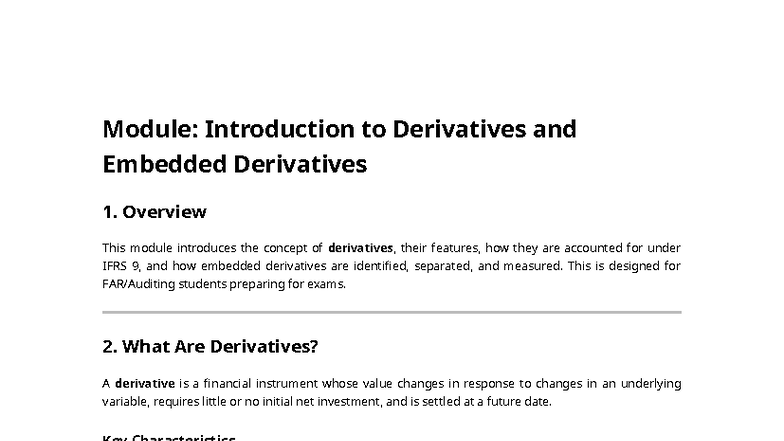 Derivatives Module: Overview & Accounting under IFRS 9 - Studocu