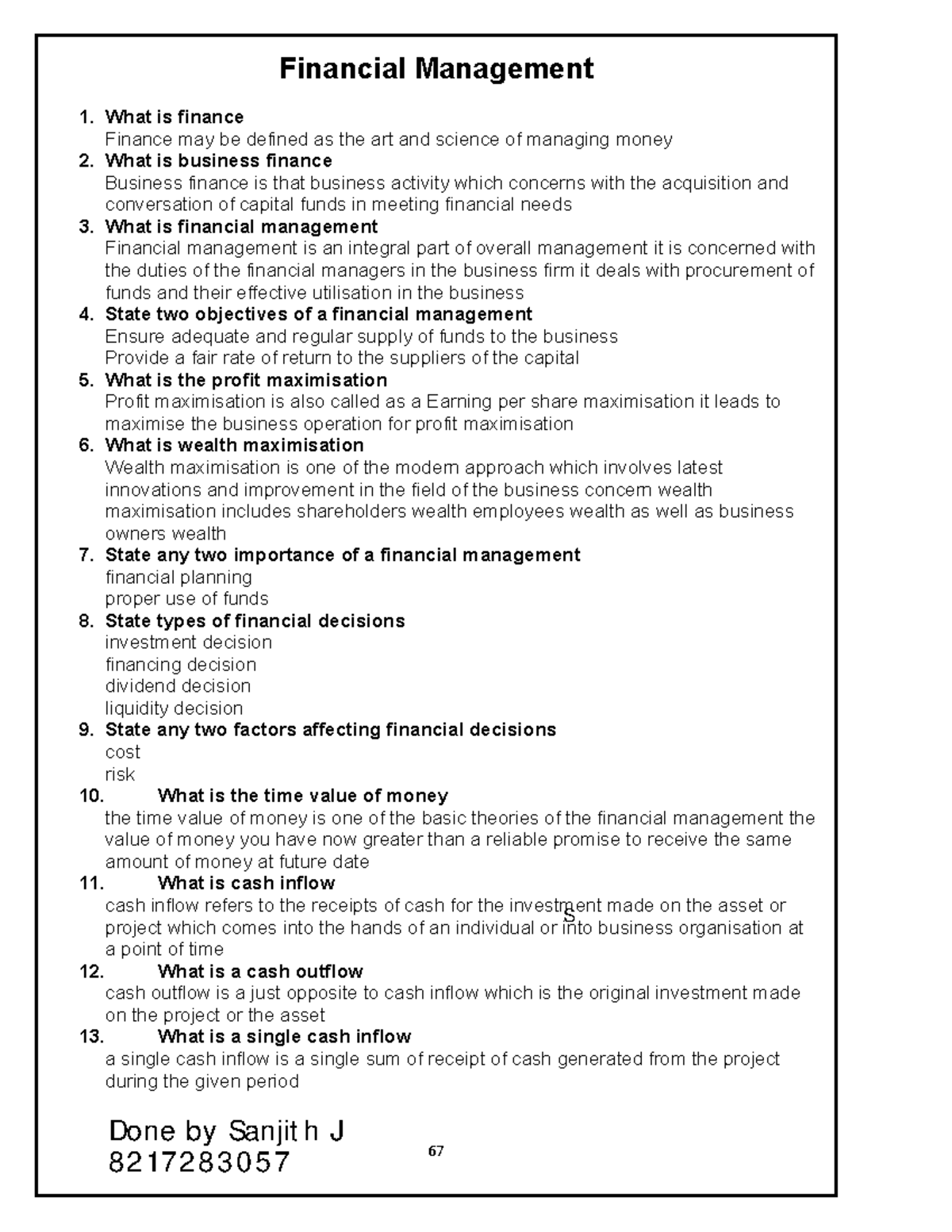 FM Financial Management Notes - Key Concepts and Questions - Studocu