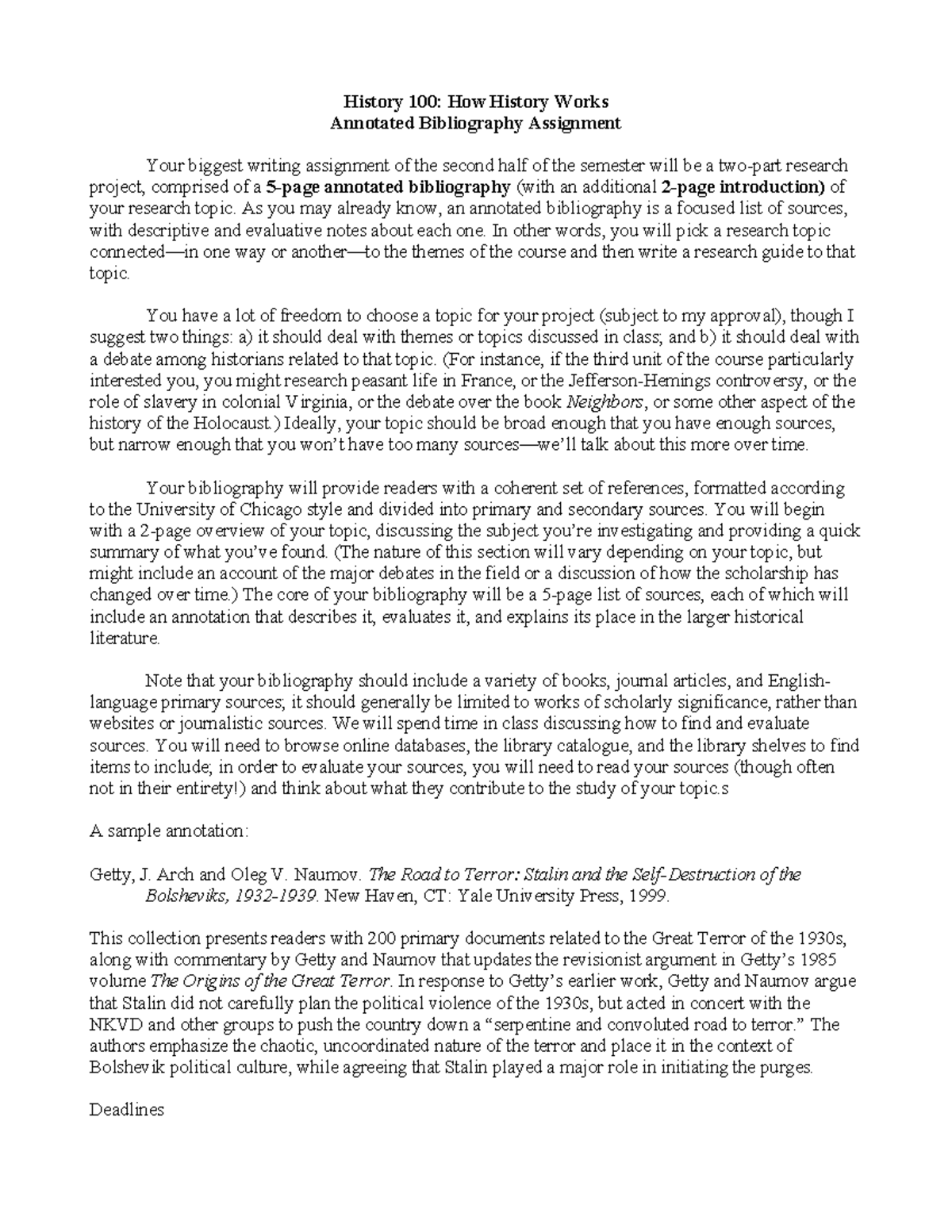History 100 - Fall 2021: Annotated Bibliography Guidelines - Studocu