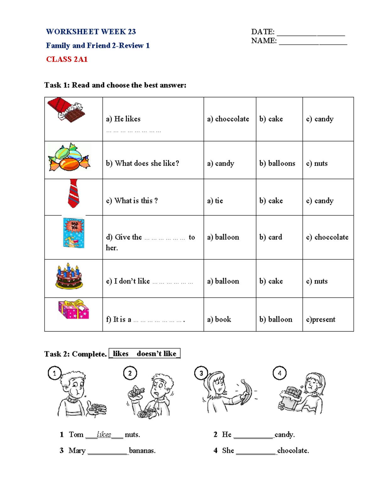 FF2 Worksheet W23: Review for Units 7-9 in Family and Friends 1 - Studocu