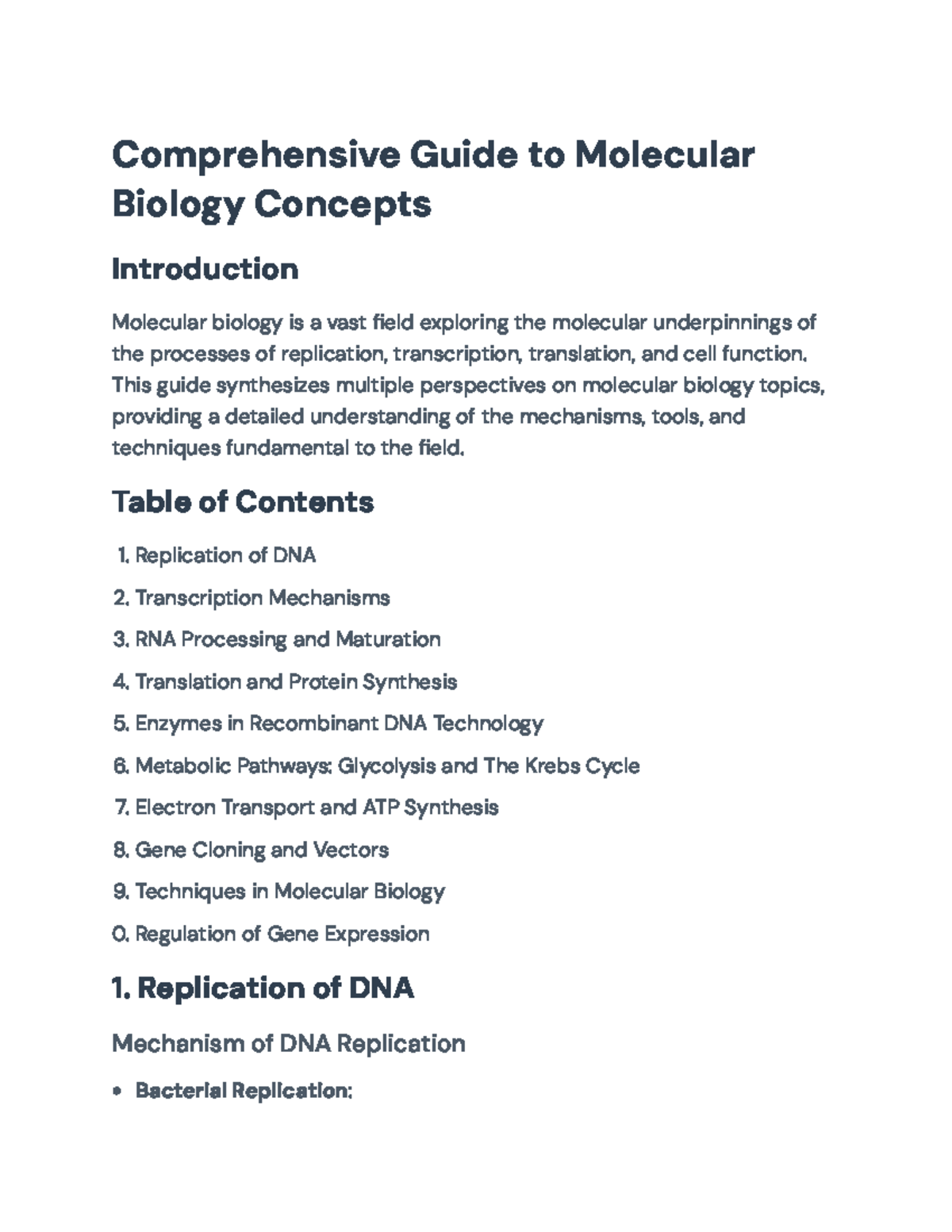 Comprehensive Overview of Molecular Biology Concepts and Techniques ...
