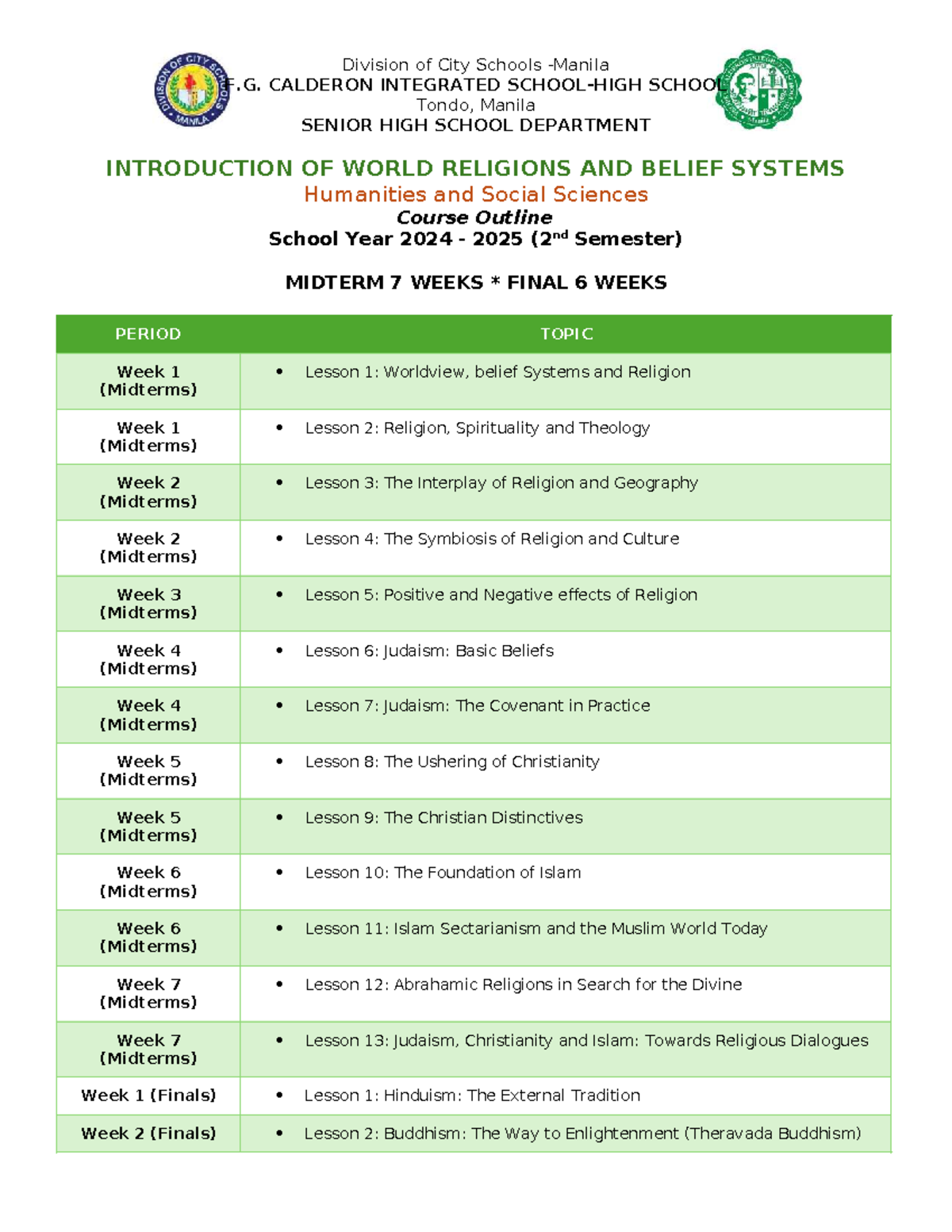Course Outline: Introduction to World Religions and Belief Systems ...