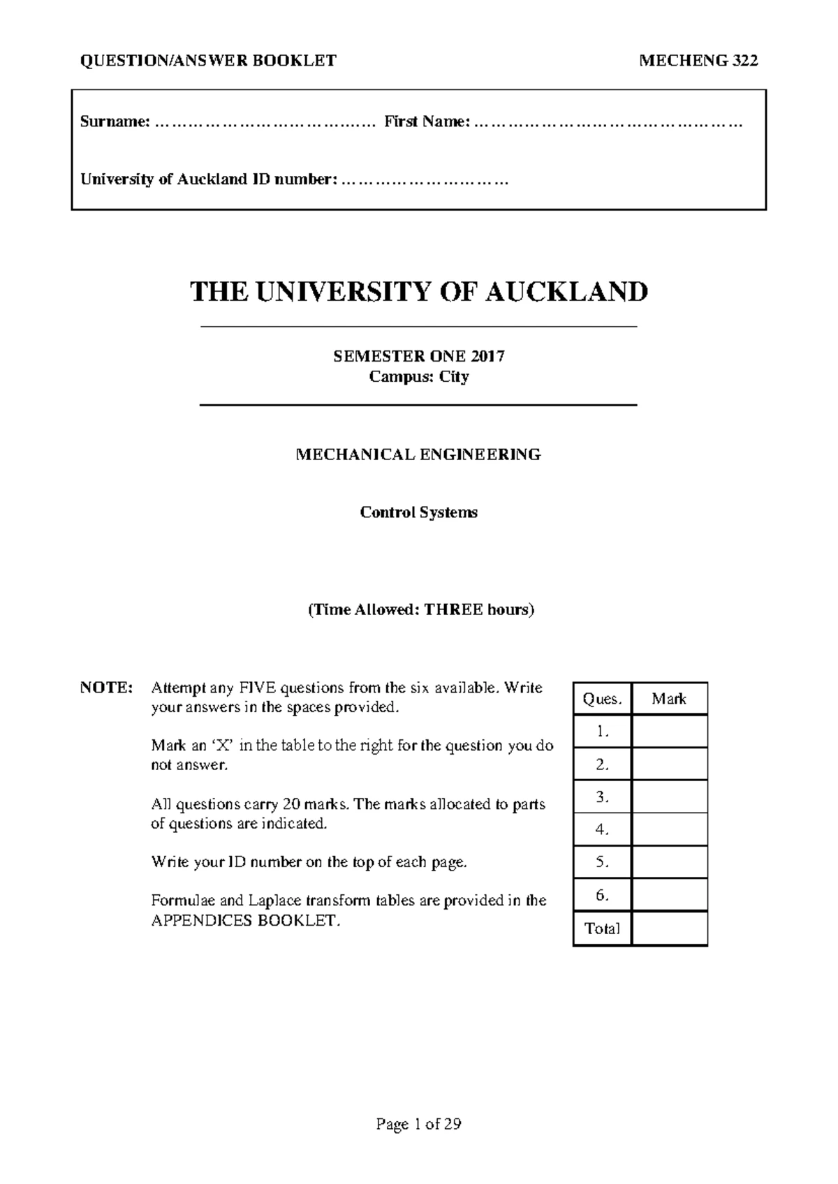MECHENG 322: 2025 Formulae for Tests and Final Exam Review - Studocu
