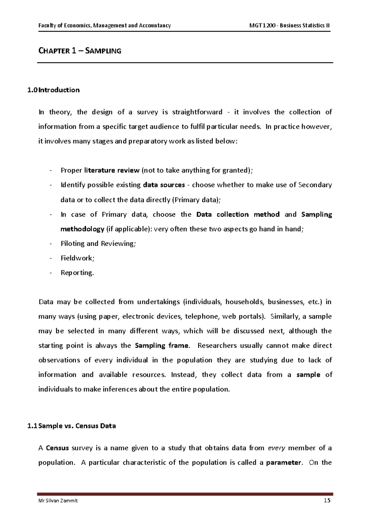 Chapter 1 - Statistical Sampling and Data Collection Methods - Studocu