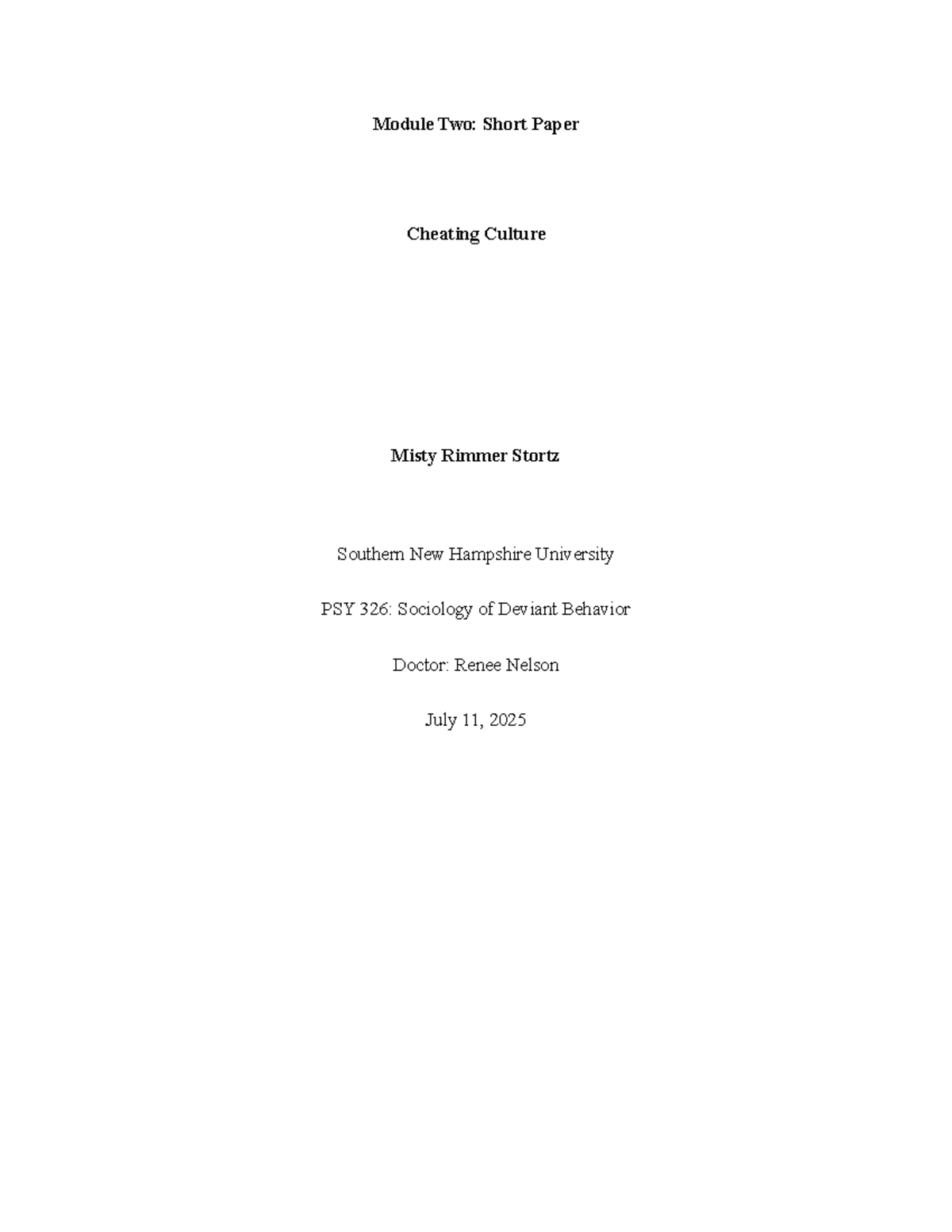 SOC 326: Short Paper on Cheating Culture and Academic Dishonesty - Studocu