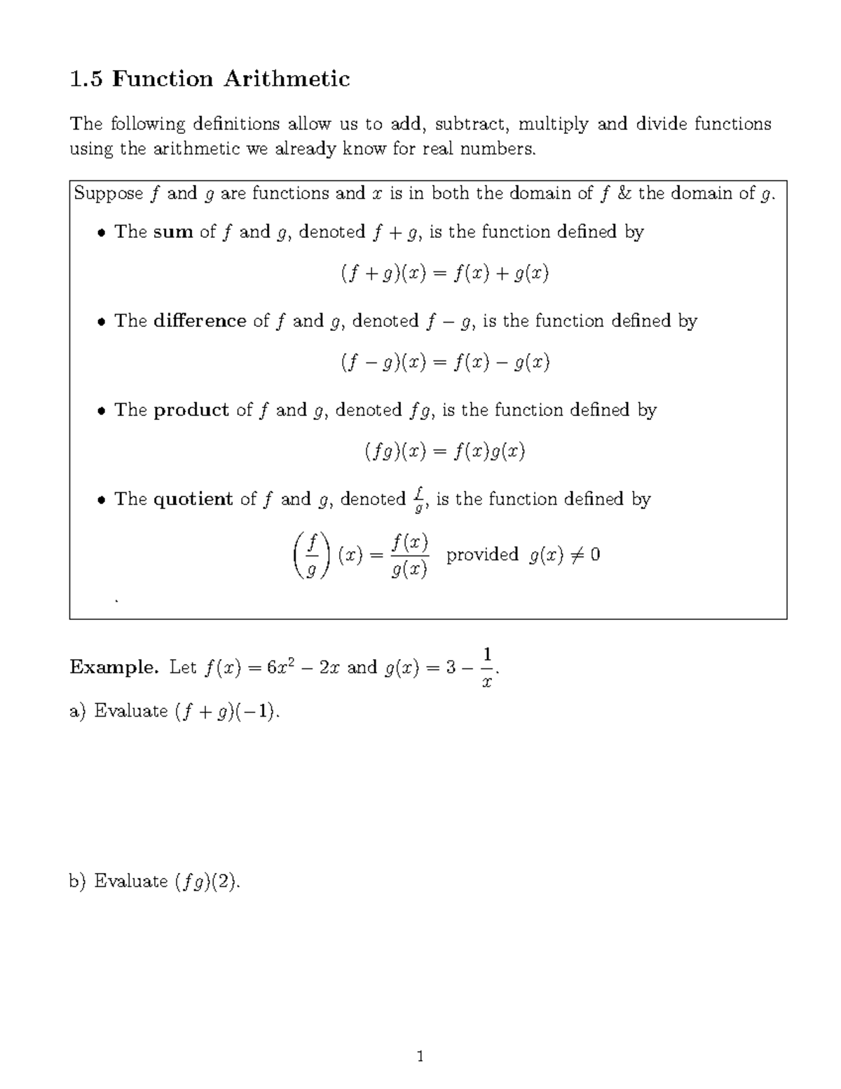 1 - study questions - 1 Function Arithmetic The following definitions ...