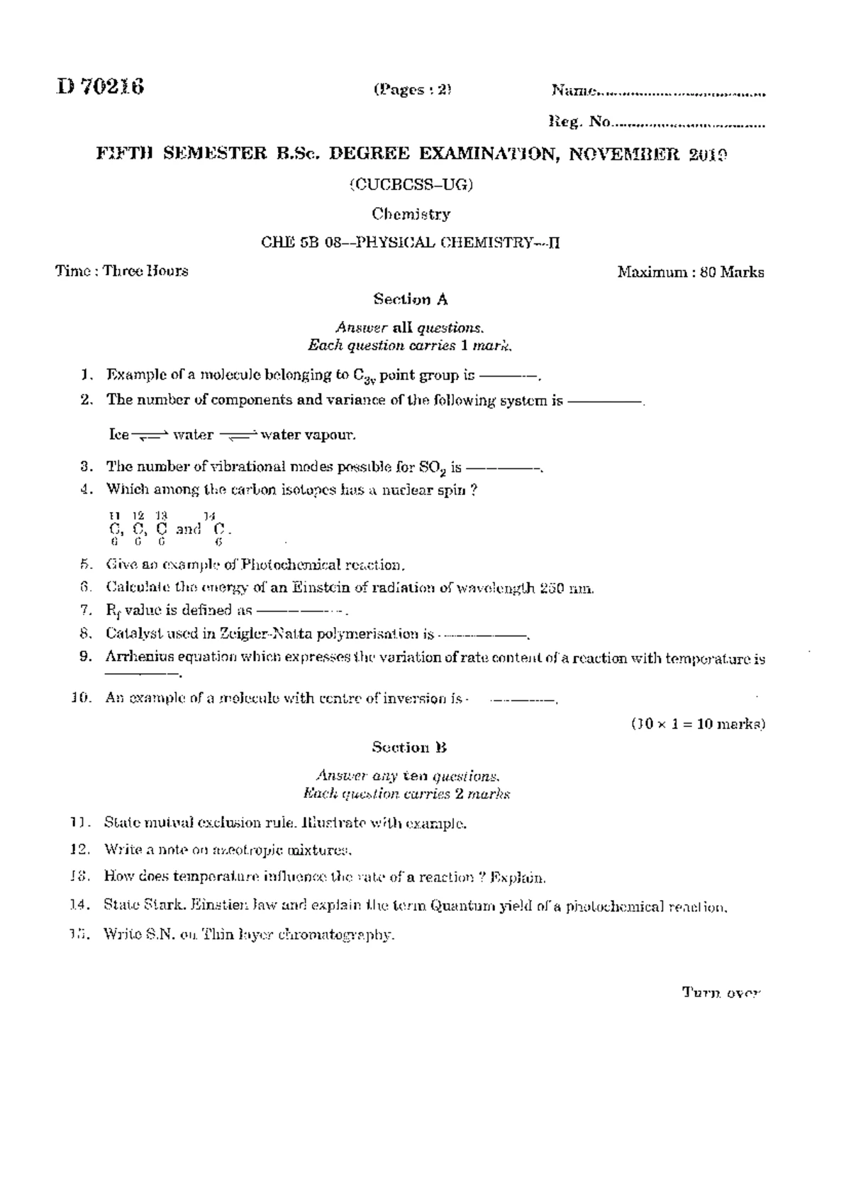CHE 5B Final Exam Questions - B.Sc. Degree Nov 2018 - Studocu