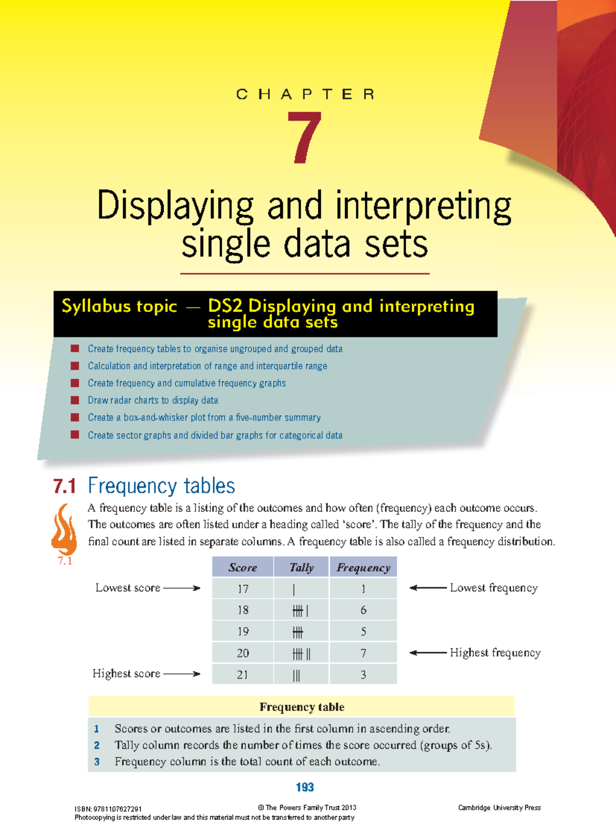 Chapter 7: Displaying and Interpreting Single Data Sets (Cambridge ...