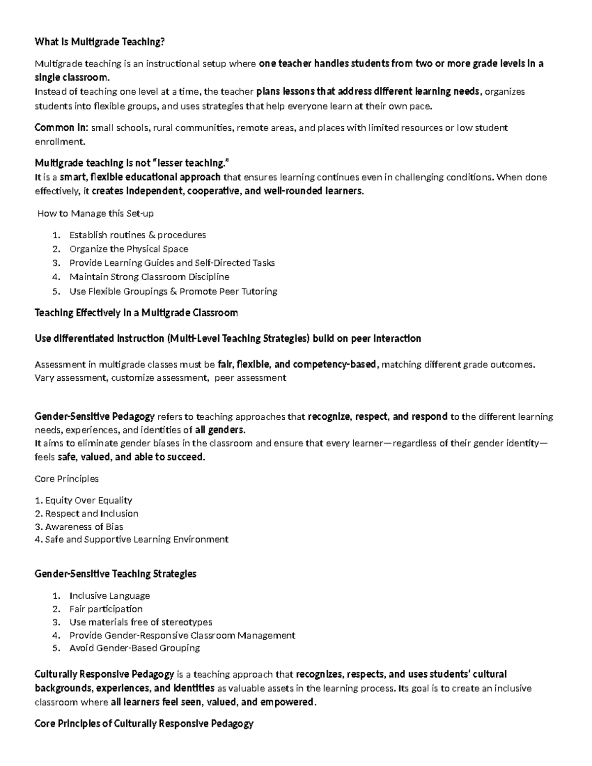 Final Lesson on Multigrade Teaching and Culturally Responsive Pedagogy ...