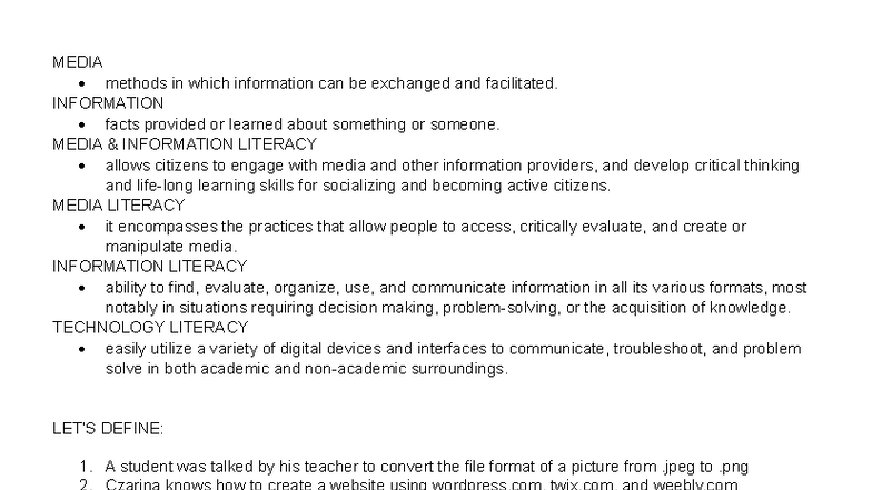 Final Exam Notes on Media and Information Literacy (MAL 101) - Studocu
