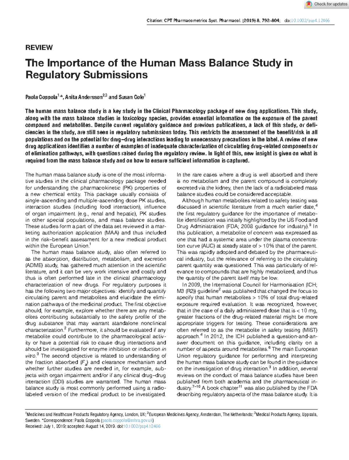 CPT: Pharmacometrics Systems Pharmacology - 2019 - Human Mass Balance ...