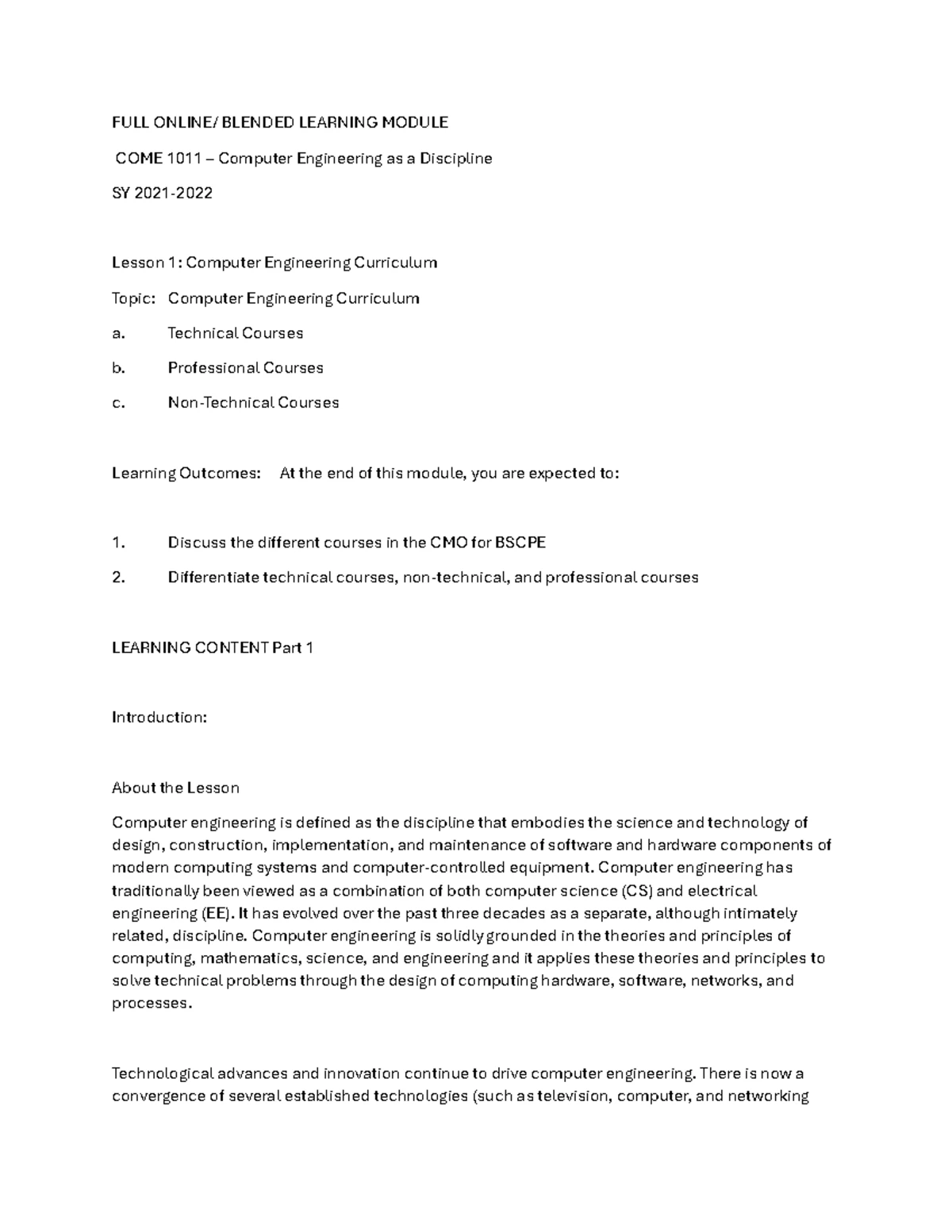 COME1183-Cognate Elective-3: Intro to Machine Learning Overview - Studocu