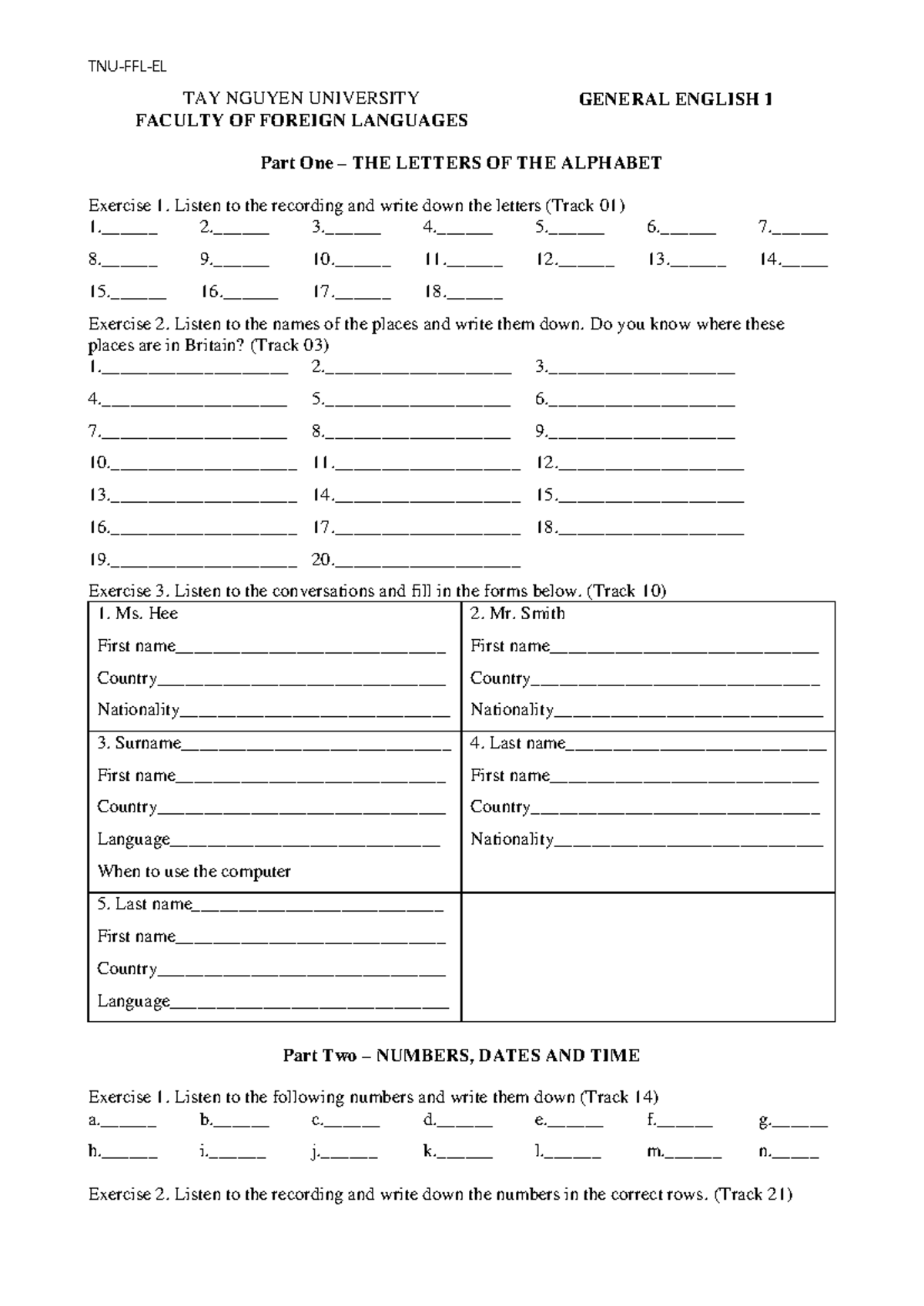 Handouts for GE1: General English 1 Exercises and Practice - Studocu