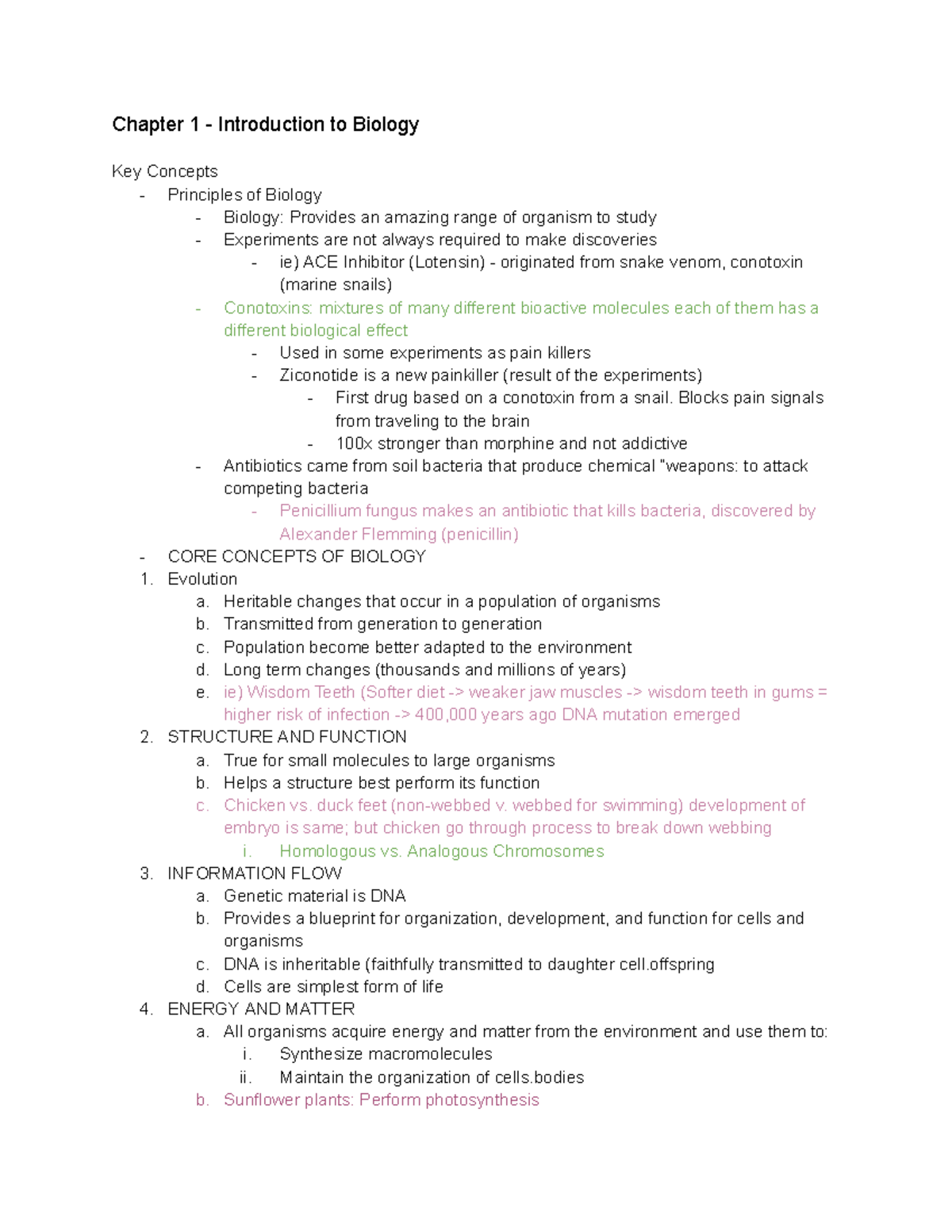 Bio 101 Final Exam Review Notes: Key Concepts and Principles - Studocu