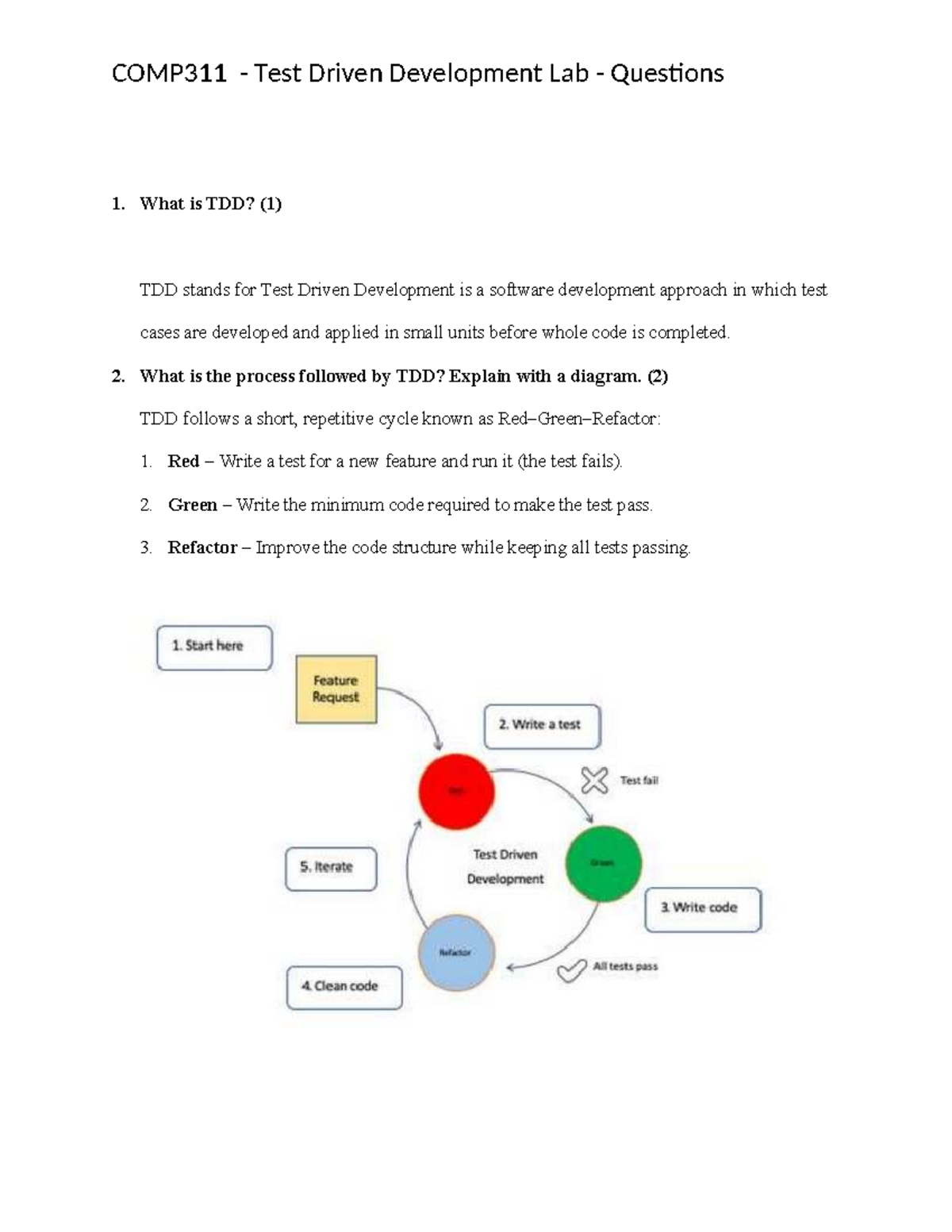 COMP311 TDD Lab Questions: Understanding and Critiques of TDD - Studocu